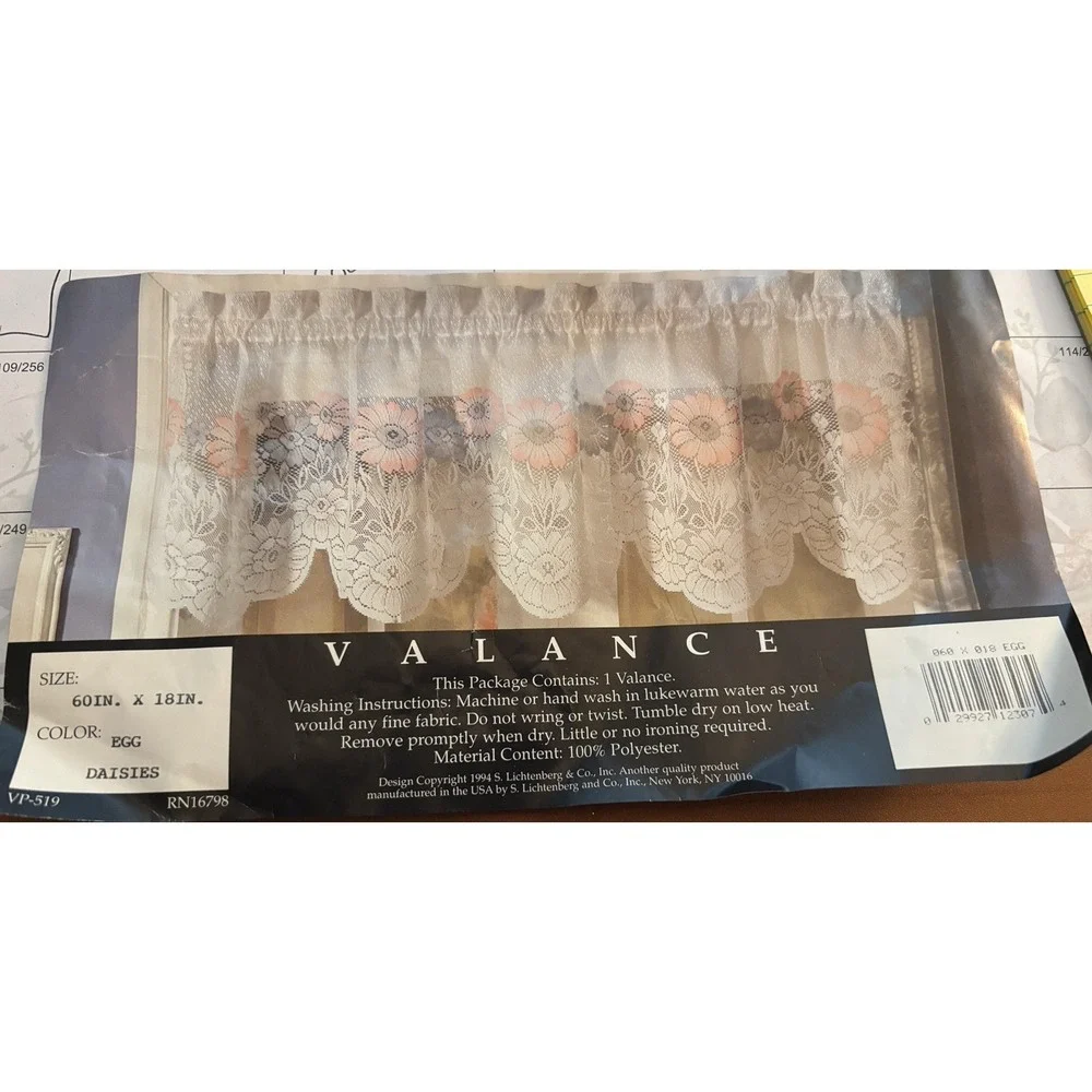 Vtg Lace Valance New Pink Blue Daisy Ivory 1994 Cottage Granny Curtain 60 x 18
